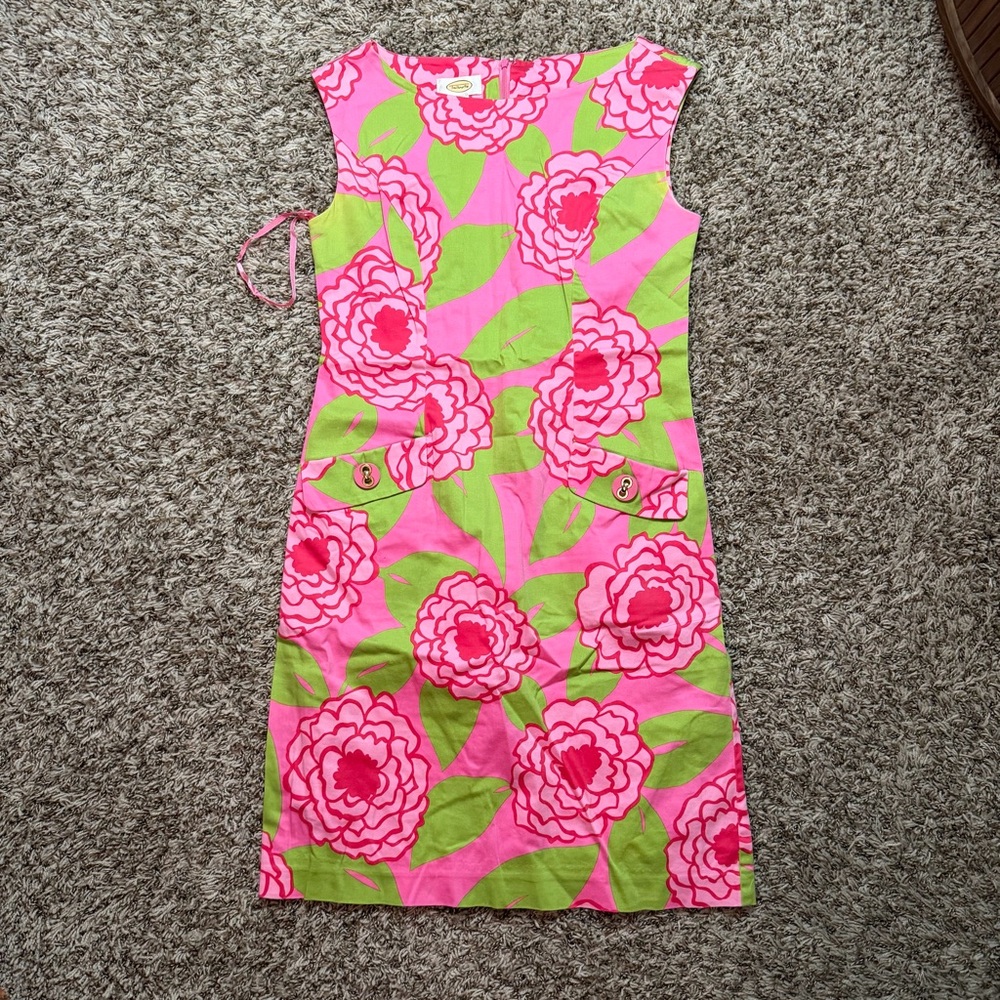 Talbots Dress Womens 4 Petite Green Pink Floral Sleeveless Grandmillennial